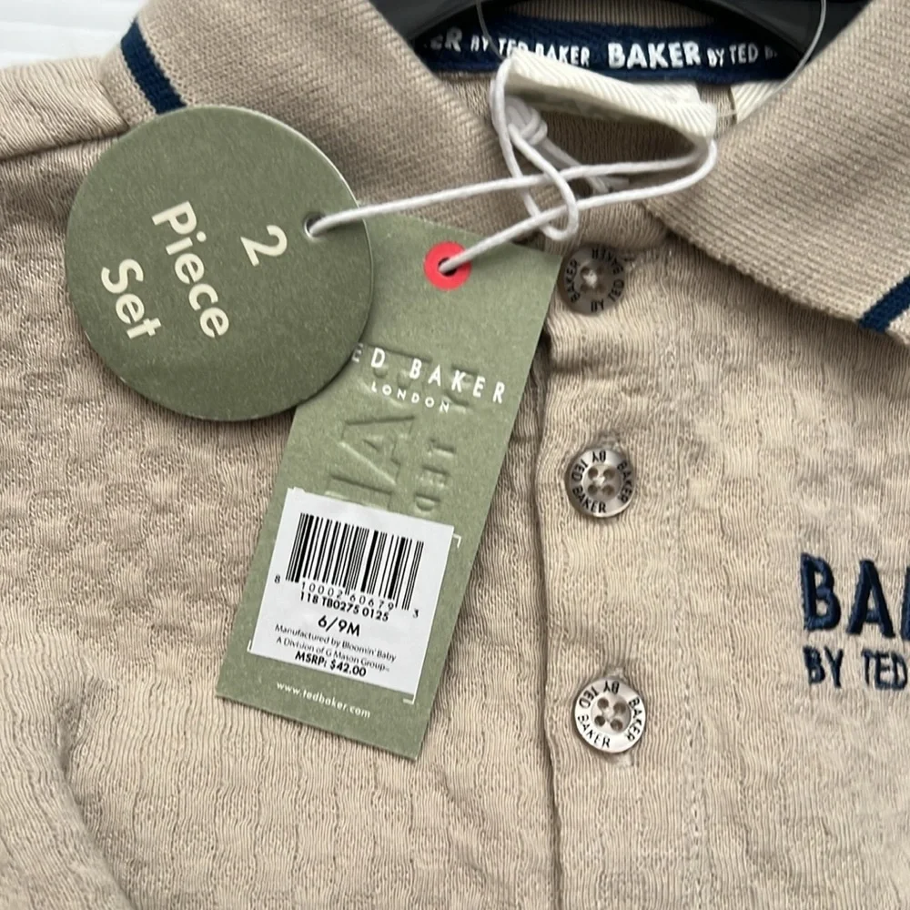 NWT Baker by Ted Baker Tan Kids Polo and Shorts Set 6-9 months